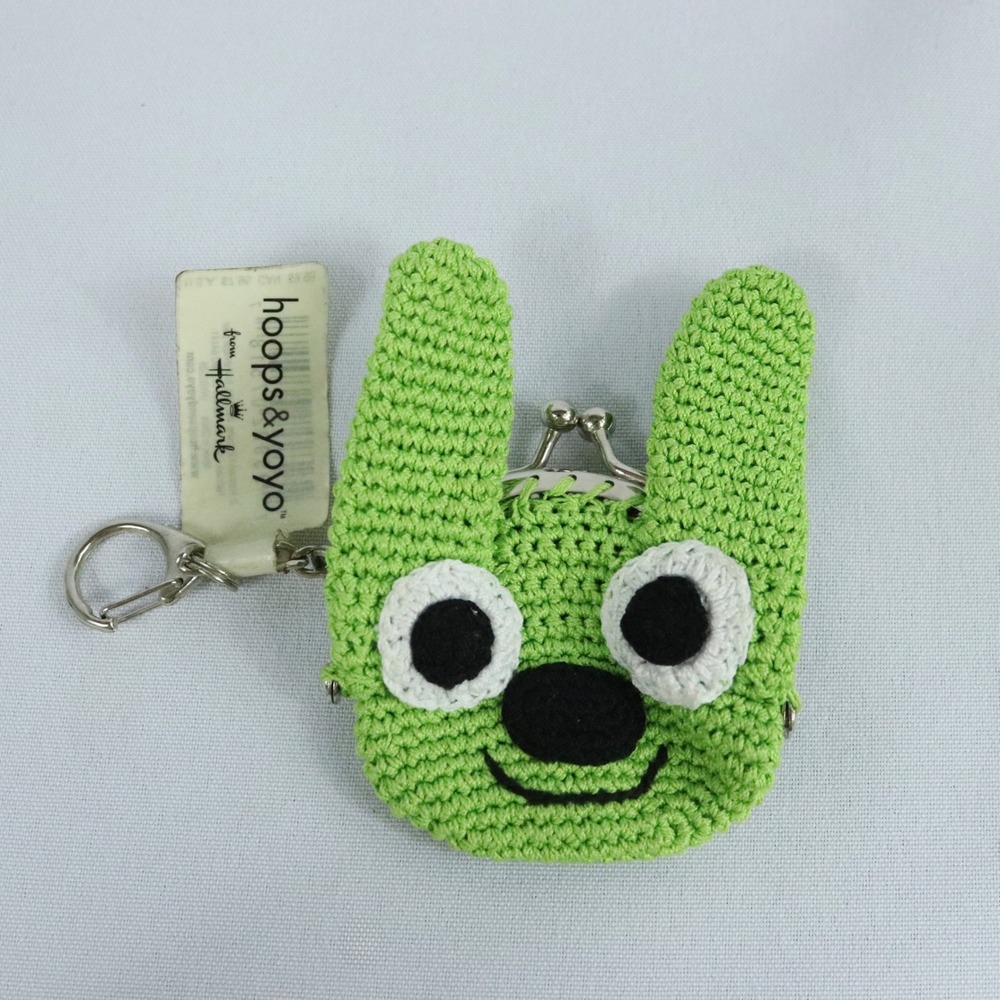 Hallmark Hoops & YoYo Crochet Coin Purse Keychain Green 3" New with Tag